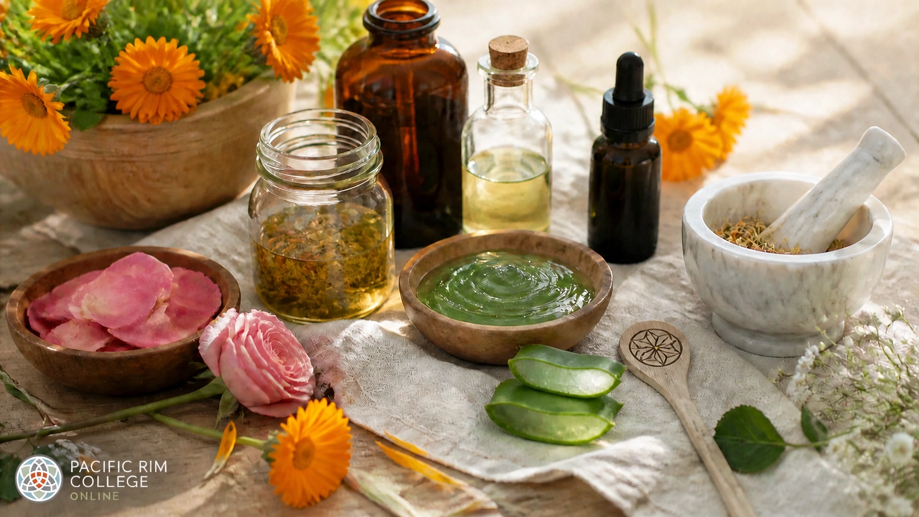 A selection of botanicals used in the medicine making of skincare products